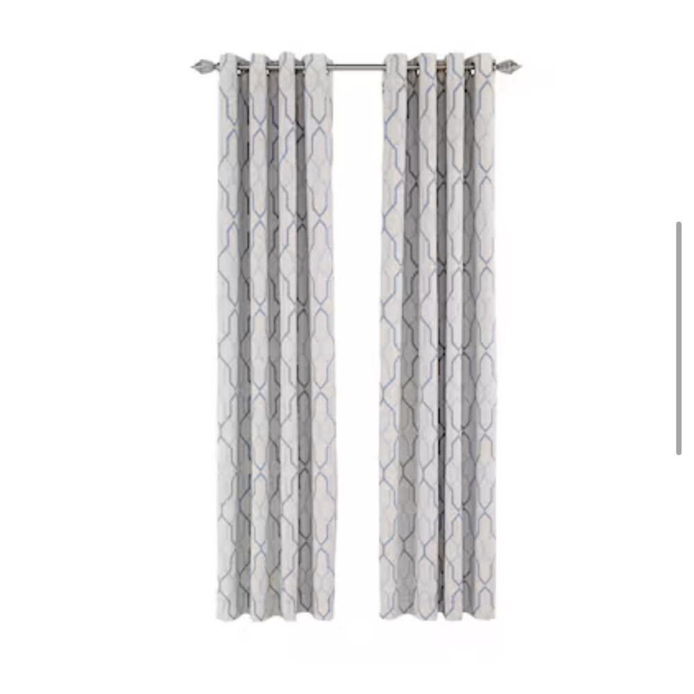 allen + roth 84-in Ash Geometric Blackout Thermal lined Grommet Curtain Panel